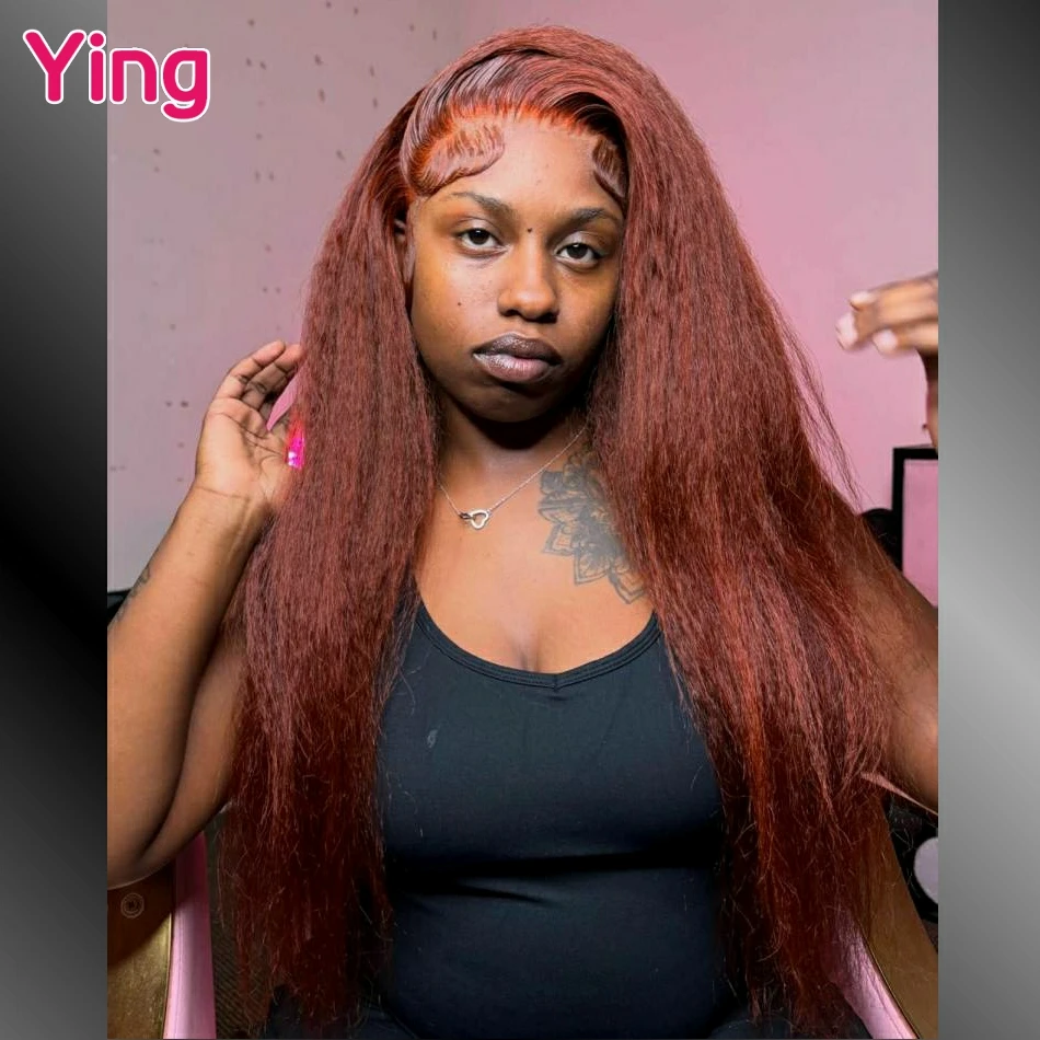 

36Inch Yaki Straight Front Wig Burgundy Brown Transparent 13x4 13x6 Lace Front Human Hair Wigs Yaki Lace Frontal Wigs For Women
