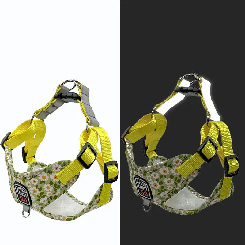 Pet dog harness nylon pull-free reflective dog chest strap breathable adjustable pet collar for small dogs and cats