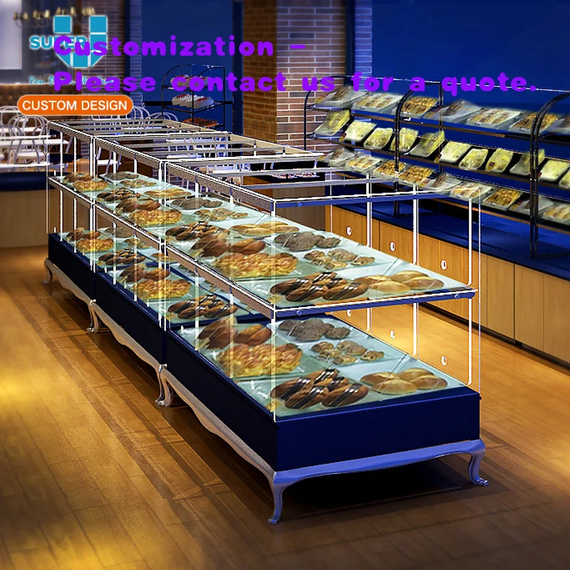 custom.Customized Bakery Glass Display Gondola Stand Nordic Style Commercial Glass Countertop Showcase Bread Retail Shop