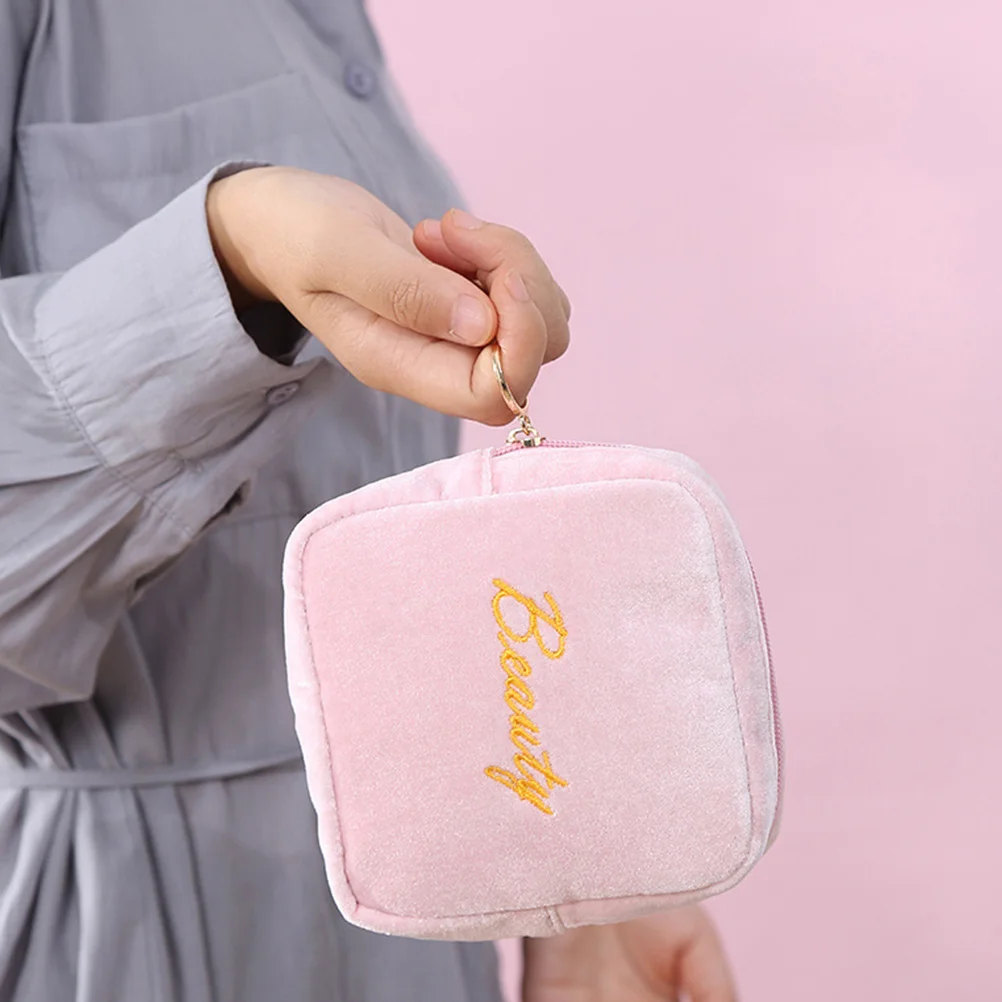 

Сумка для гигиенических салфеток на молнии, портативная флокированная сумка для хранения, розовая для женщин и девочек, органайзер для гигиенических салфеток, сумка для менструальной чашки