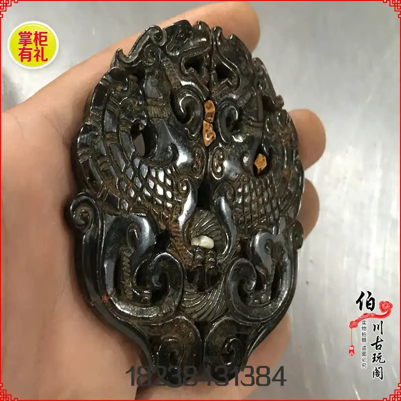 Collection of jade, Xiuyu, old objects, pendants, handles, high jade battles, Han, Ming and  Dynasty hollow double dragon brand