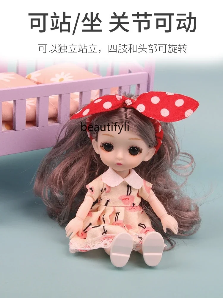 Wooden doll girl bed princess cot cosplay wooden baby crib children play house toys