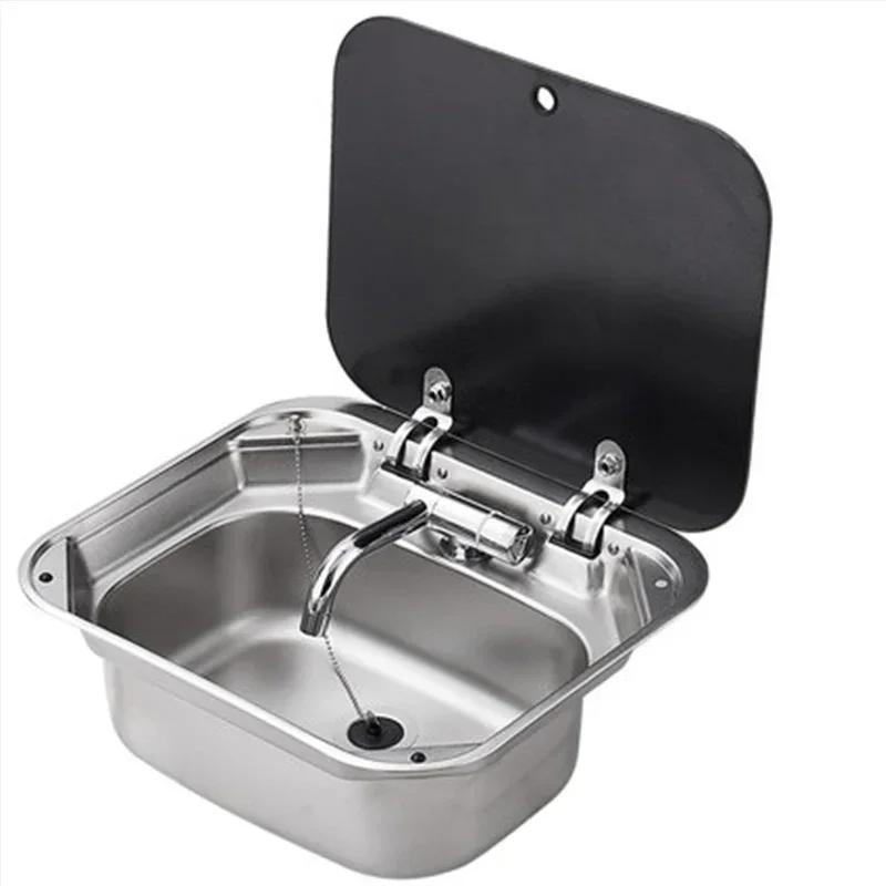 Rv Sink Car Special Folding Hot and Cold Water Faucet with Cover Square Stainless Steel Clamshell Basin Single