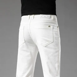 Luxury Men's White Slim Jeans Spring Summer New 98% Cotto Stretch Fashion Casual Male Clothes Straight Denim Trousers