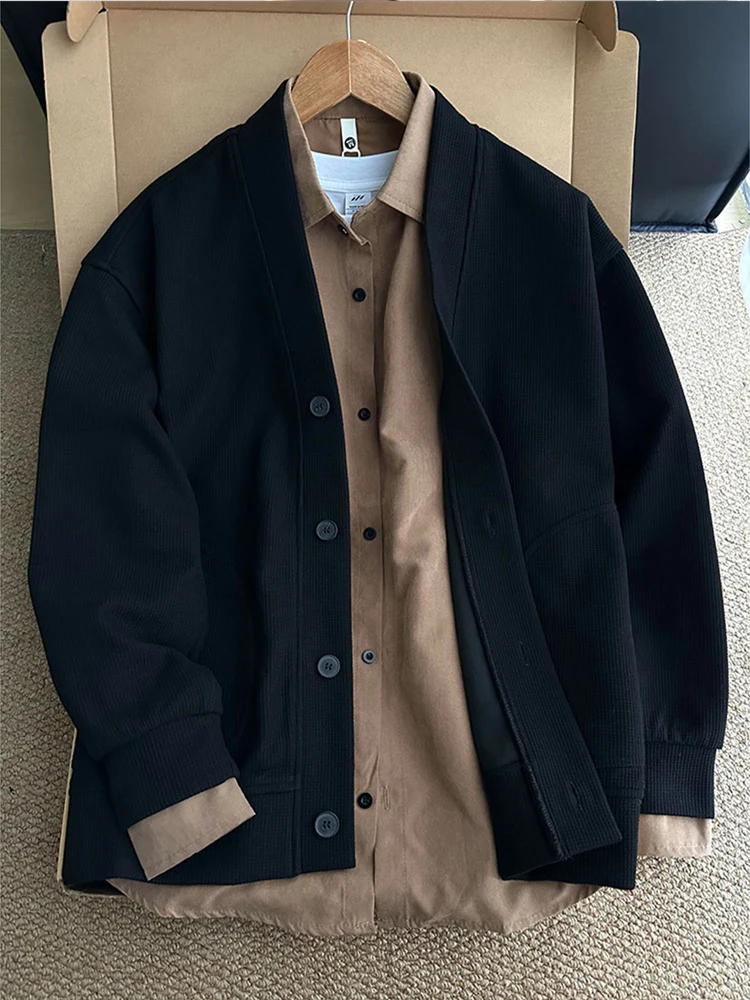 

American Sle V-Ne Open Cardigan Jaet Men's Autumn Spring Lazy Loose Fit Wfle Pattern Top Casual Loose Sensation