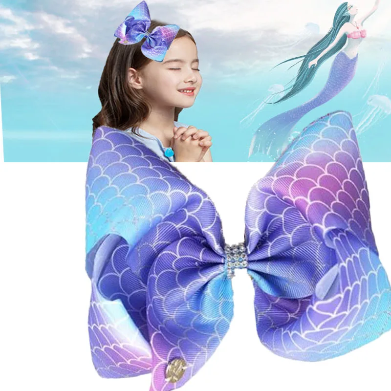 

NEW Rainbow Hair Bow hair clip For Girls Handmade Fish Scales Children bowknot Dance Party Hair Accessories