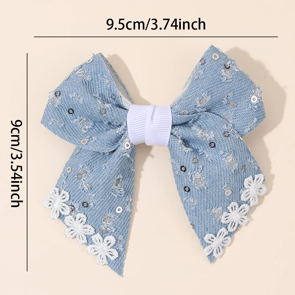 2 шт., нежные винтажные джинсовые заколки для волос с бантом, кружевные заколки с цветочными пайетками, модные аксессуары для волос для девочек, вечерние повседневные головные уборы