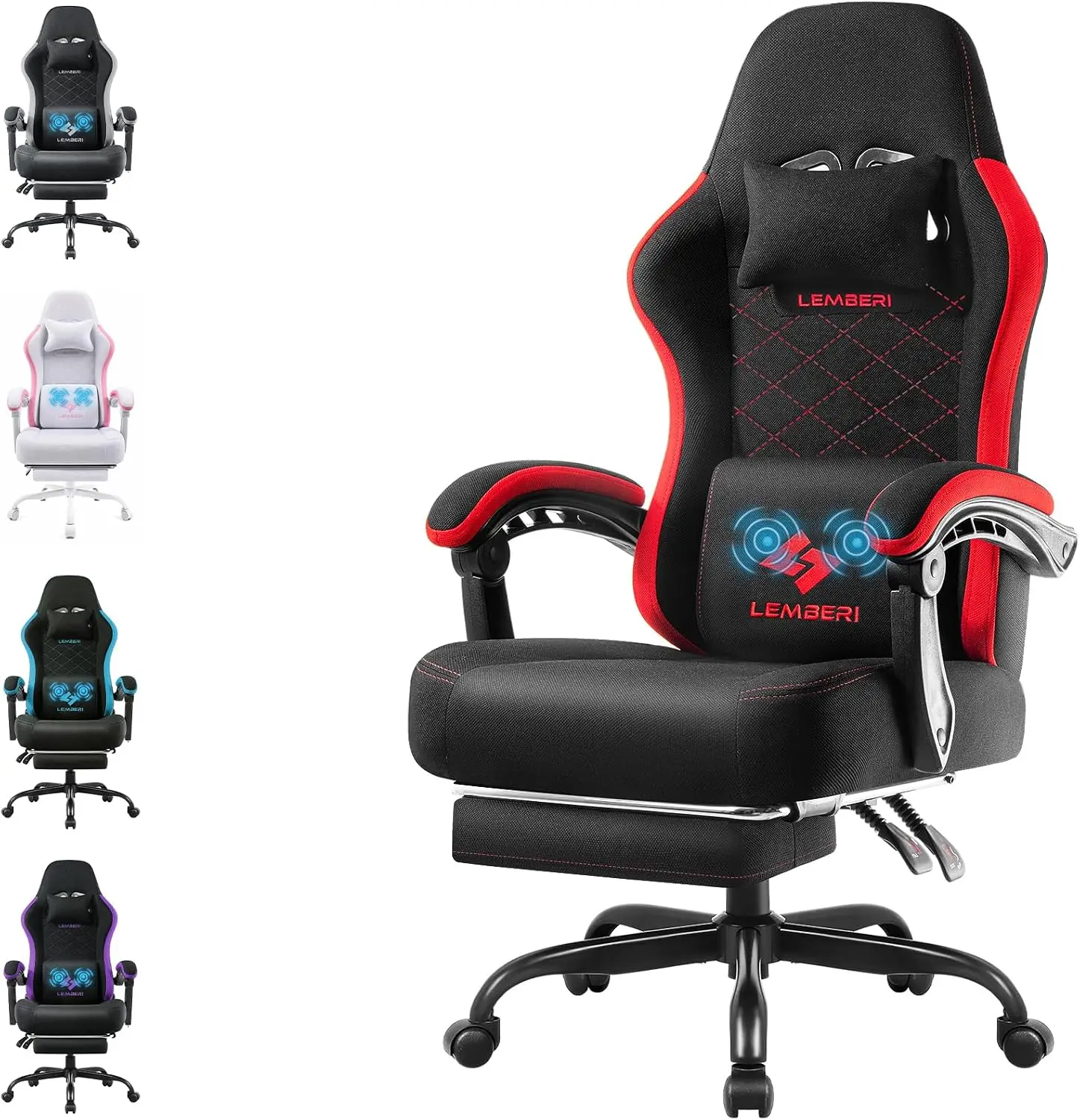 Gaming Chair, Fabric Big and Tall Video Game Chairs with Footrest, Massage Lumbar Support, Racing Style Ergonomic Computer Gamer