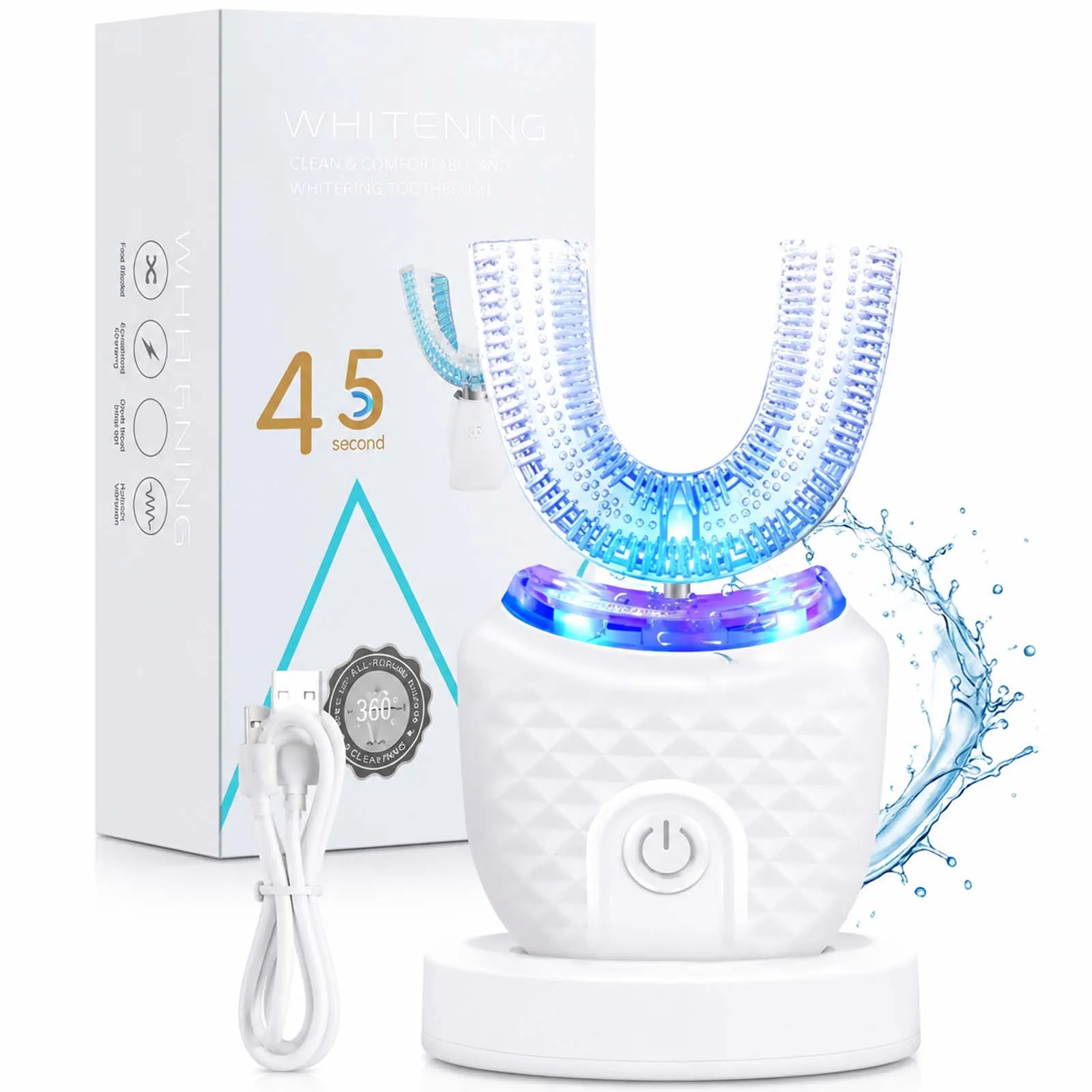 U Shape Electric Toothbrush for Adult Automatic USB Charge U-Shaped Toothbrush Ultrasonic 360 Degrees Intelligent Rechargeable Toothbrush