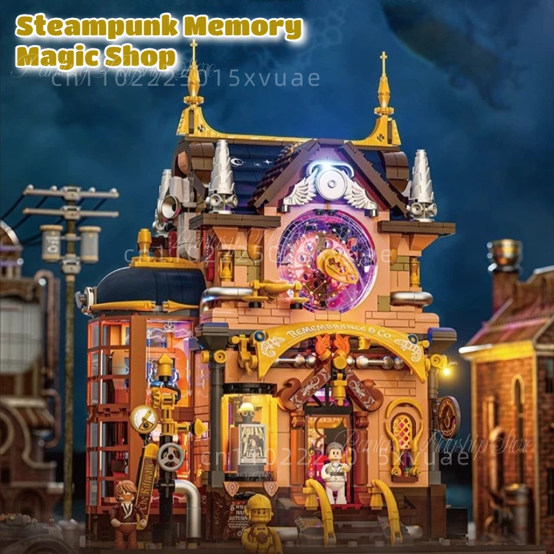 New Steampunk Building Blocks Memory Magic Shop Studio Street View Assembly Model Toy Large Lighting Collection Christmas Gifts