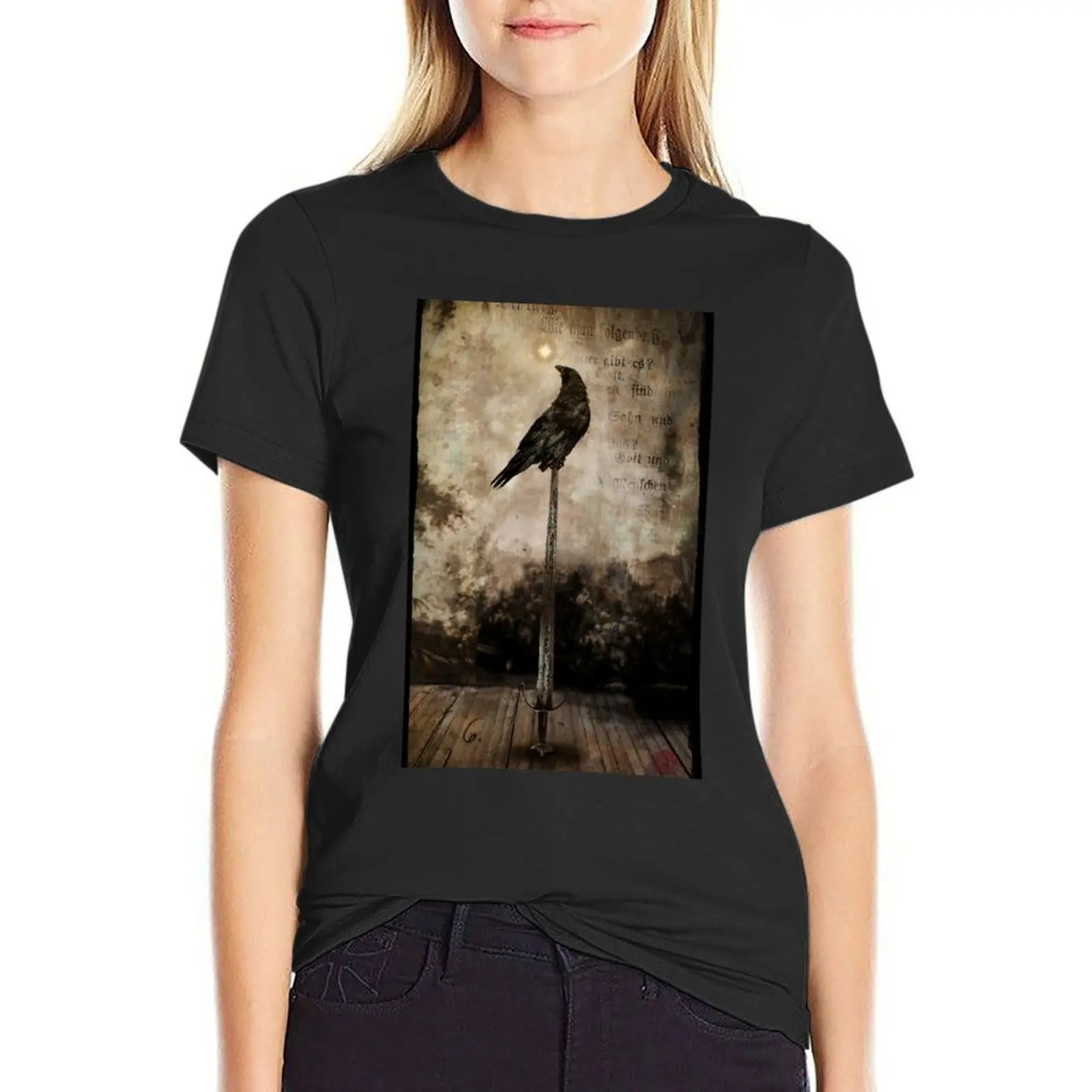 

Raven On Sword T-Shirt blacks summer top customizeds customs design your own Woman fashion