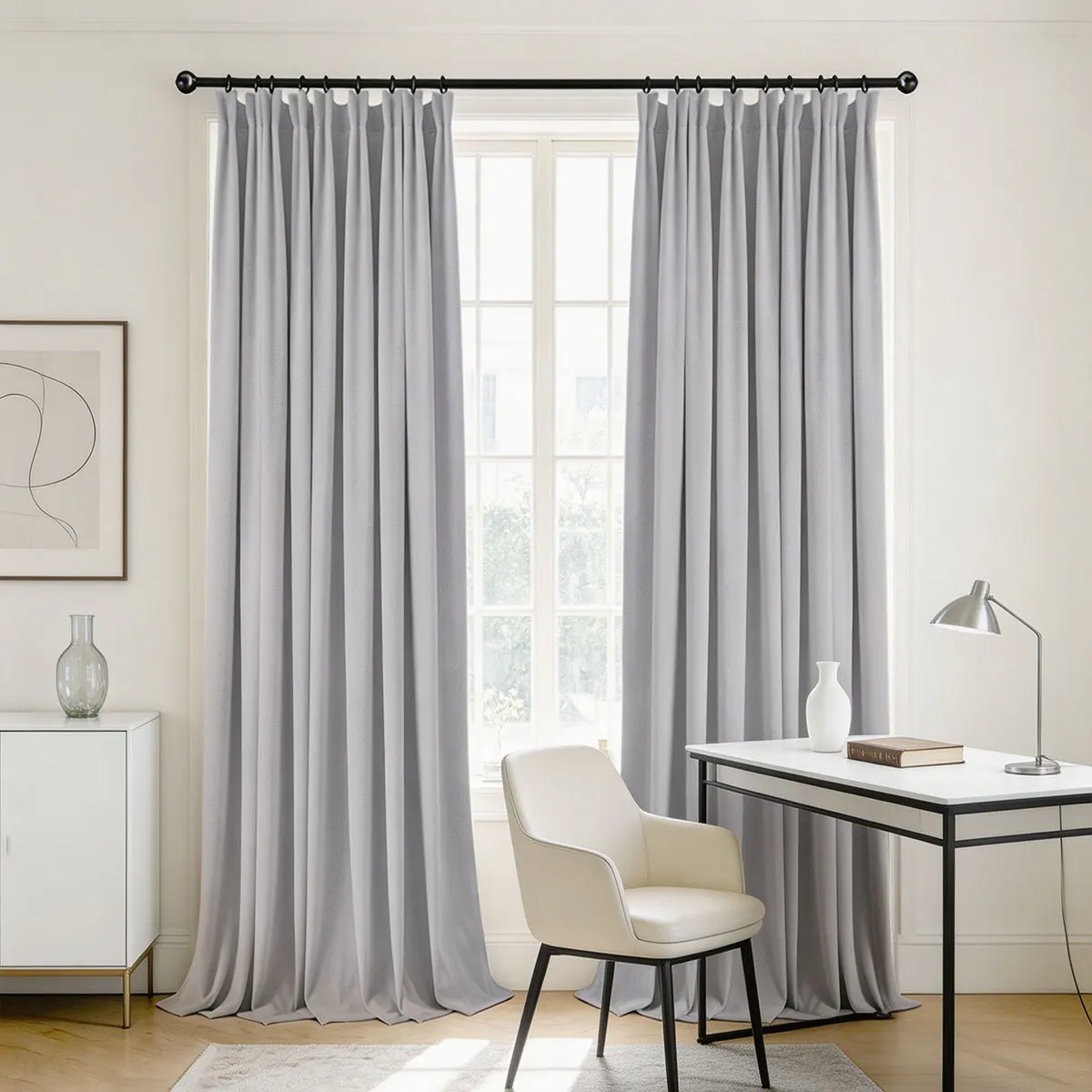 2 Panels Light Grey Chenille Curtains, Modern Minimalist Blackout Drapes, Heavy Weight Room Darkening Curtains for Living Room B