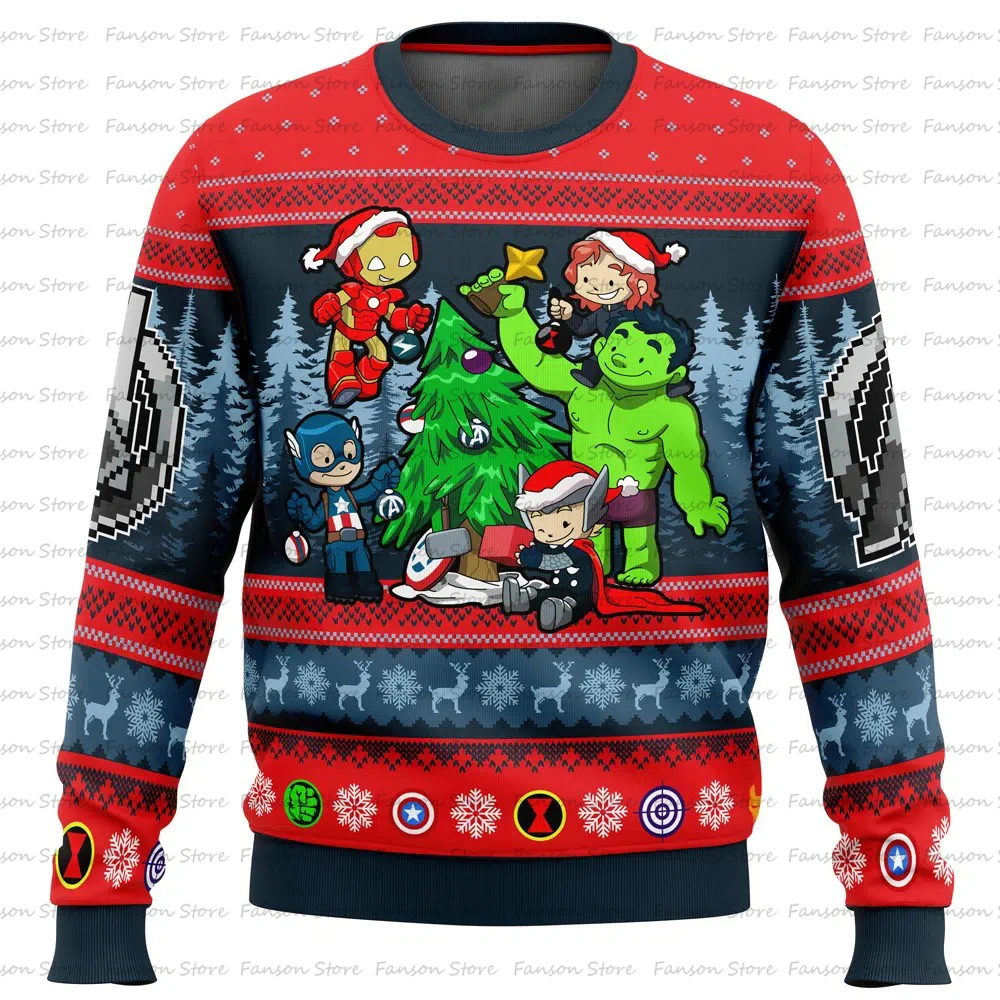 

2025 Winter Christmas 3D Marvel Printed Men's Pullover Cartoon Animation Pullover Fashion Street Style Casual Men's Pullover