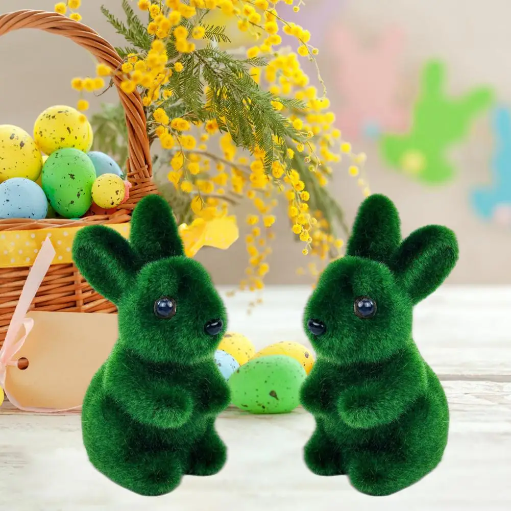 Artificial Moss Bunny Statue Realistic Furry Moss Flocked Rabbit Ornament Standing Foam Rabbit Figurine for Spring Easter Party