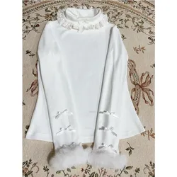 Chemisier Lolita à manches longues pour femme, chemisier Kawaii, col rond, blanc, japonais, rose, coréen, doux, mignon, princesse, élégant, hiver, 2023