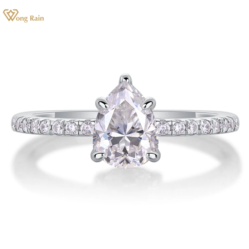 Wong Rain 100% 925 Sterling Silver 3EX VVS1 D Color 6*8 MM Pear Cut Real Moissanite Diamond Cocktail Party Ring Fine Jewelry