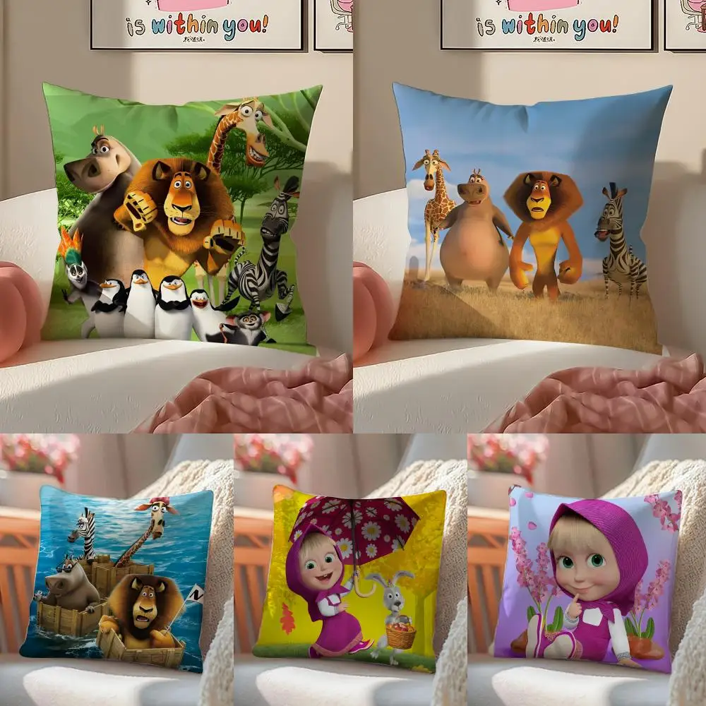 Cute Lovely Cartoon Casual M-Madagascar Cushion Cover Linen Pillowcase Cover Soft Decor for Sofa Home Room