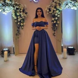 SoDigne 2 in 1 Prom Dresses Off The Shoulder Blue Formal Evening Party Dress 2023 High Slit Custom Made Women Prom Gowns