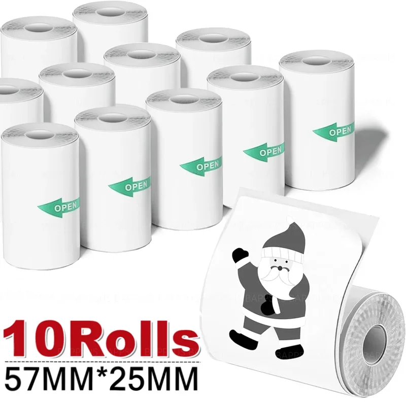 1/10PCS Mini Printer Paper Thermal Printer Paper Thermal Sticker Papers for Photos Journals Notes Student To-do Lists 57x25mm