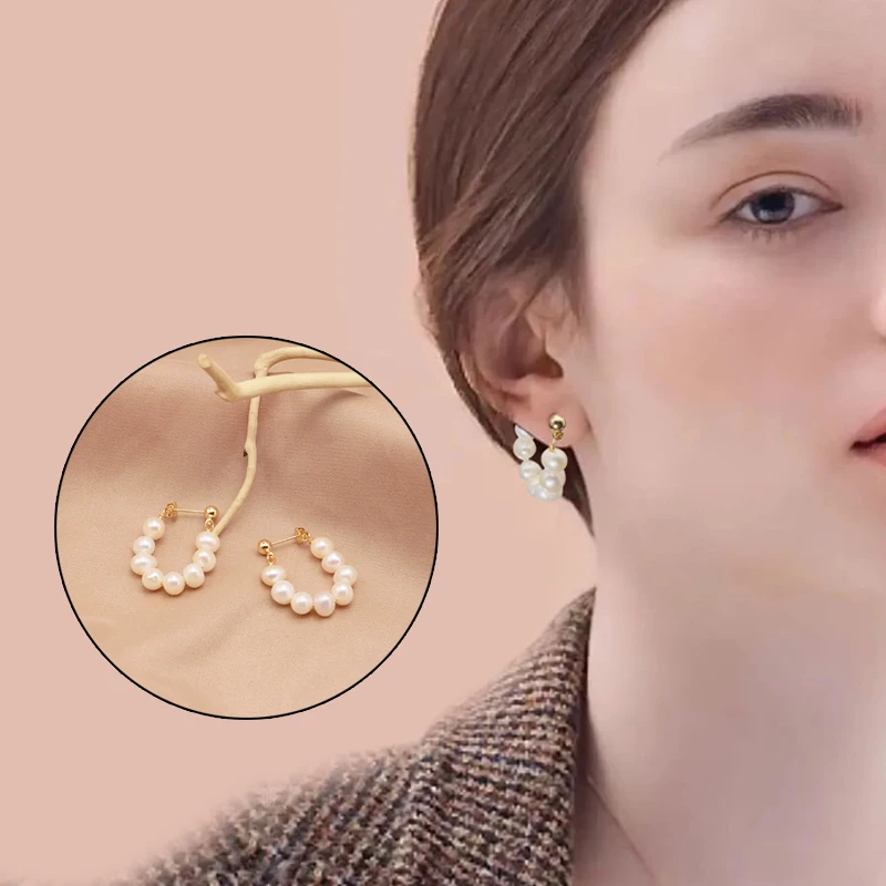 GLSEEVO Natural Pearl 2022 New Korean Style Pearl Earrings For Women Geometric Stud Earring Girl Party Luxury Jewelry