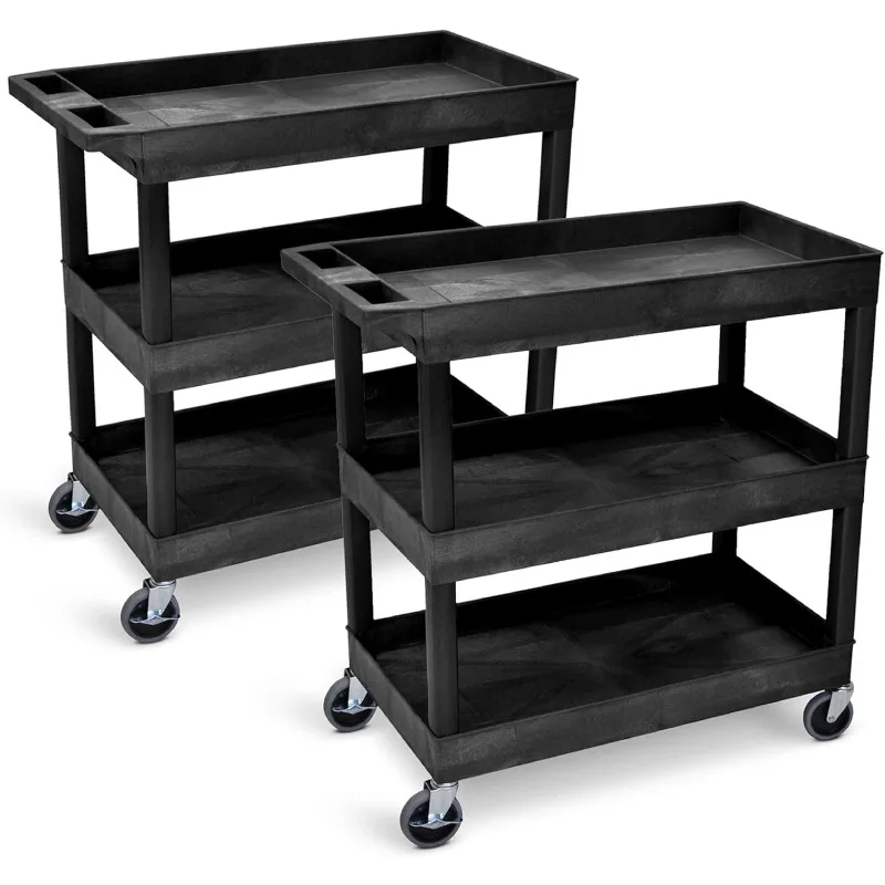 

Tubstr 3-Tier Rolling Utility Cart 2-Pack | Each Supports up to 300 lbs. Heavy-Duty Shelf Cart for Garage Storage, Office Spaces