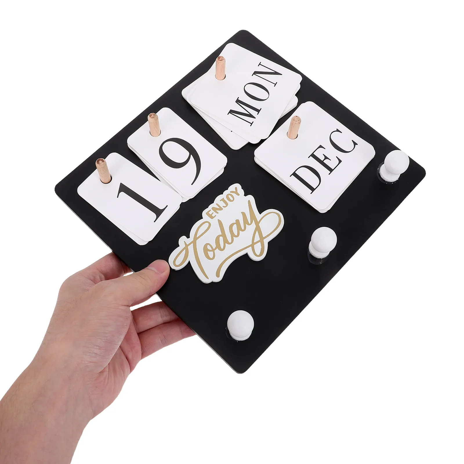 1Set Wood Perpetual Calendar Black Desk Shelf Wall Mounted Entryway Manual Date Tracker Hook Organizer Perpetual Home Calendar