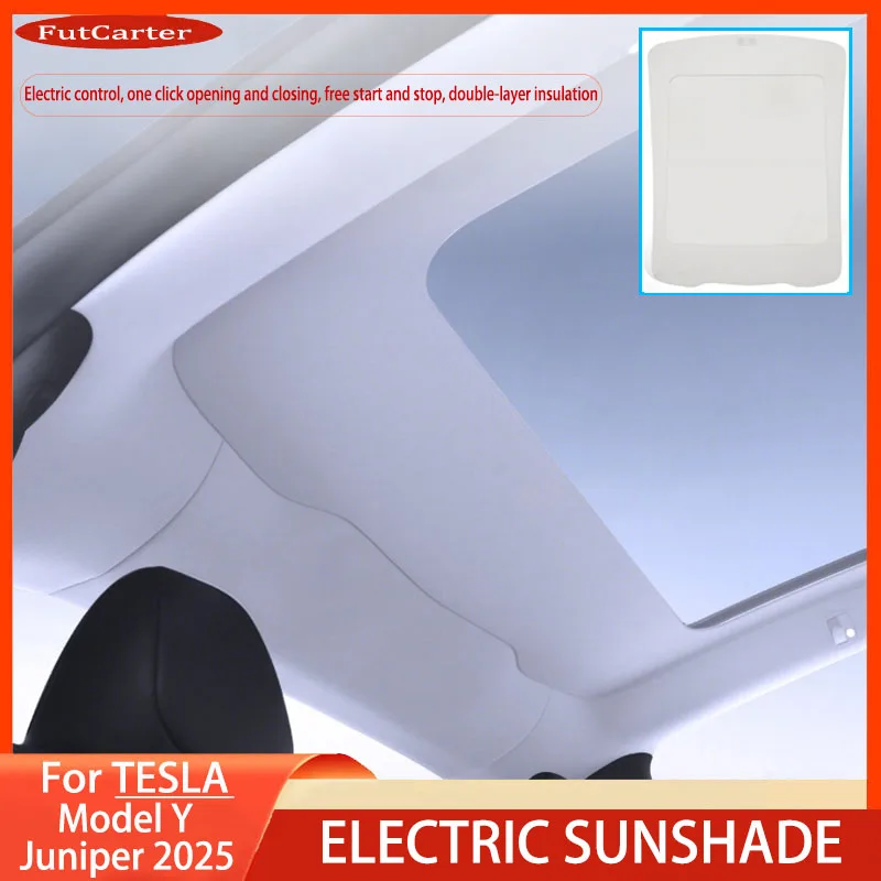 

For Tesla ModelY Juniper2025+Panoramic Electric Sunshade Integrated Car Roof UV protect Retractable Sun Visor Interior Accessore
