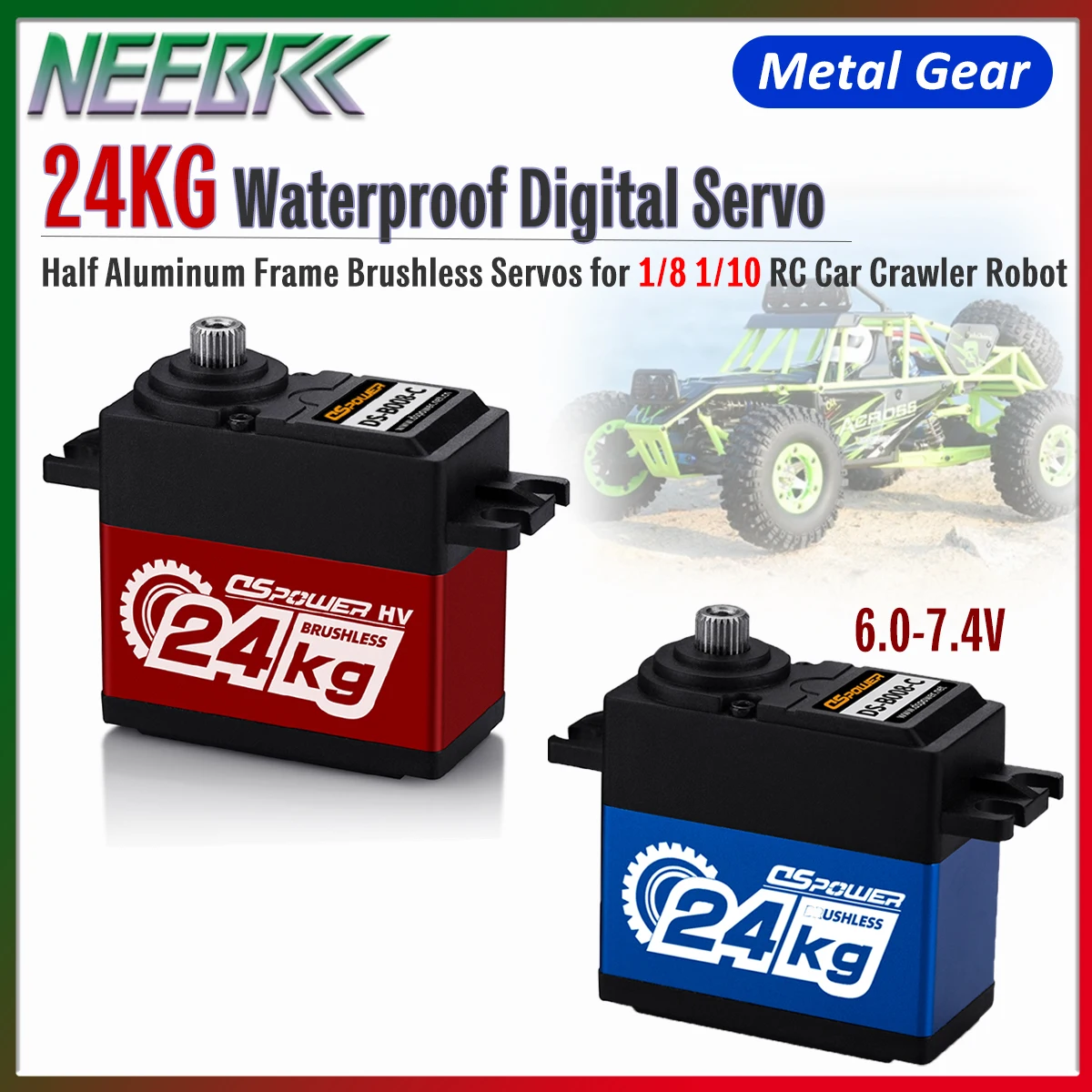 

Цифровой сервопривод DSpower 24KG с металлическим редуктором, водонепроницаемый, с полуалюминиевой рамой, бесщеточный, 6.0-7.4В для радиоуправляемых машин 1/8, 1/10, краулеров, роботов