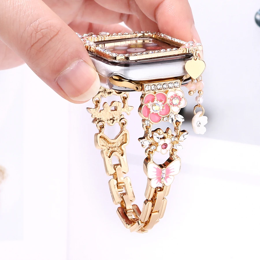 Metal Strap For Apple Watch Ultra Series 38/40/41Mm &Luxurious Matching Protective Case For Girl's Birthday Gift  42/44/45/49Mm