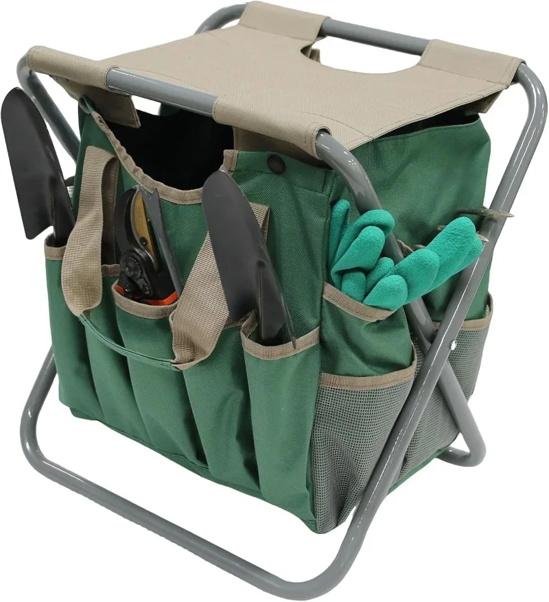 

Folding Gardening Stool with Detachable Storage Tote Bag, Gardening Tools Set Organizer for Fishing Outdoor Sports Hiking