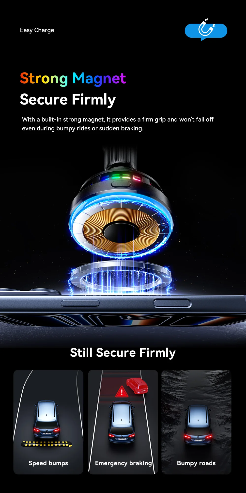 Essager 25W Magnetisches Kabelloses Autoladegerät für Huawei Xiaomi iPhone 17 16 Pro MacSafe RGB Auto-Handyhalterung Schnelle Ladestation – Detail 7