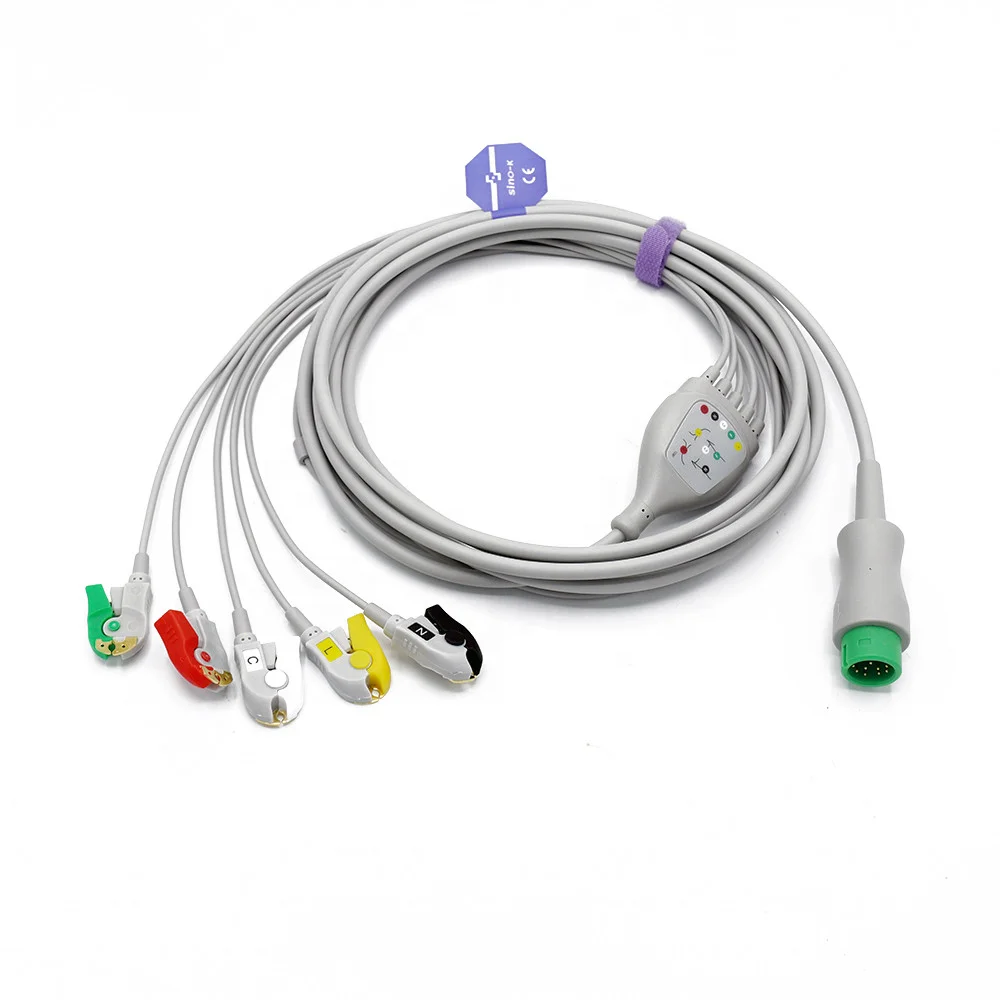Compatibele 12-Pin 5-Lead IEC Clip ECG Monitoring Cable