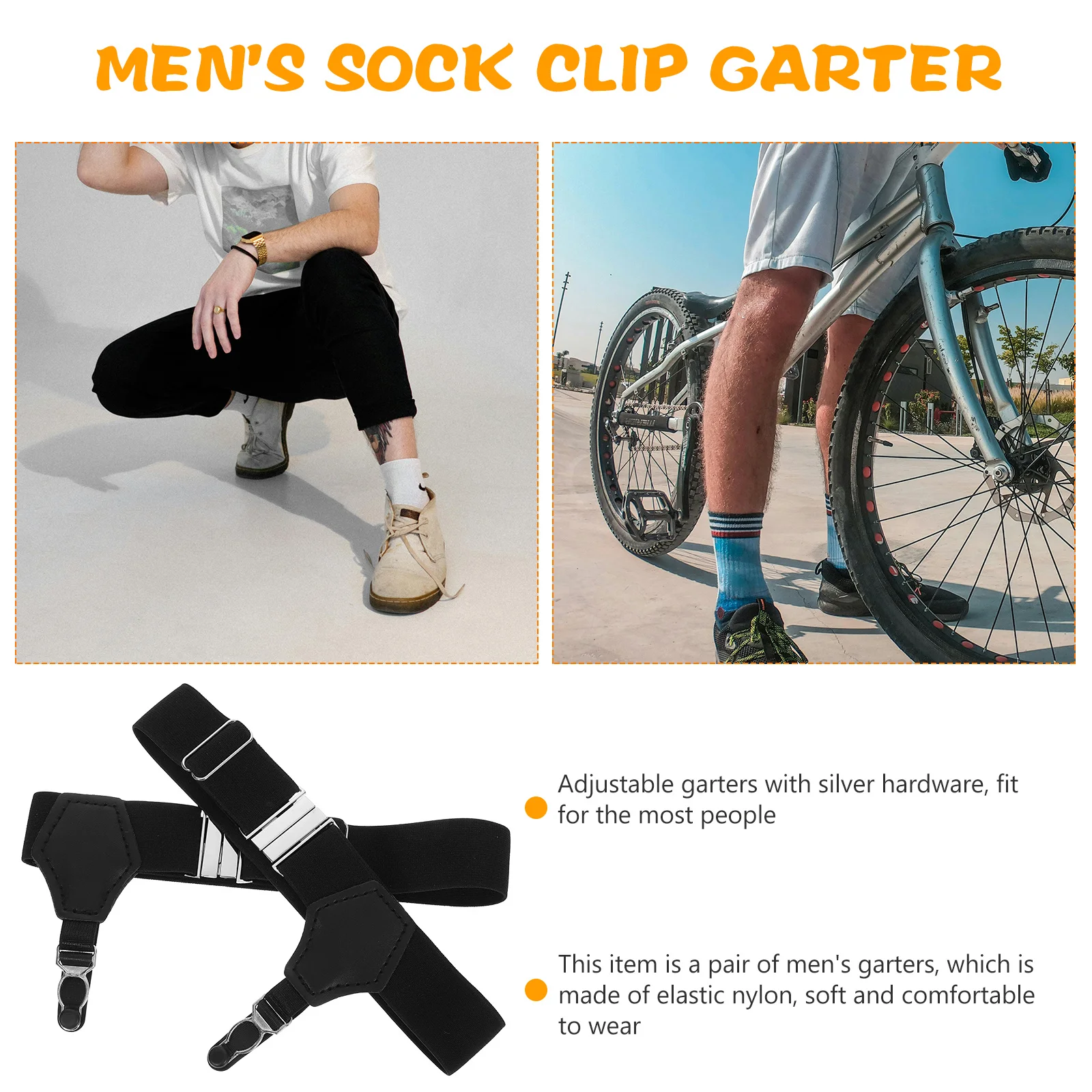 

Men S Garter Belt Black Nylon Metal Adjustable 66x2 5cm Sock Suspenders Clip Stays For Formal Dress Socks Keep From Falling Down