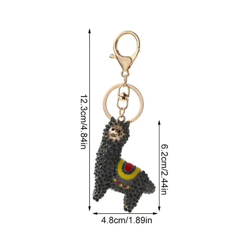 Exquisiter Strass-Alpaka-Lama-Schlüsselanhänger mit Karabinerhaken, glänzender Kristall-Tieranhänger, modisches Accessoire zur täglichen Taschendekoration – Detail 6