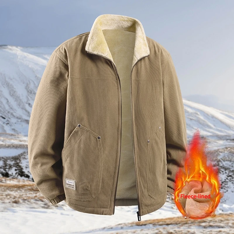 

Осень-зима, новая модная однотонная утолщенная теплая вельветовая куртка, мужская свободная спортивная ветрозащитная куртка больших размеров, высококачественное пальто