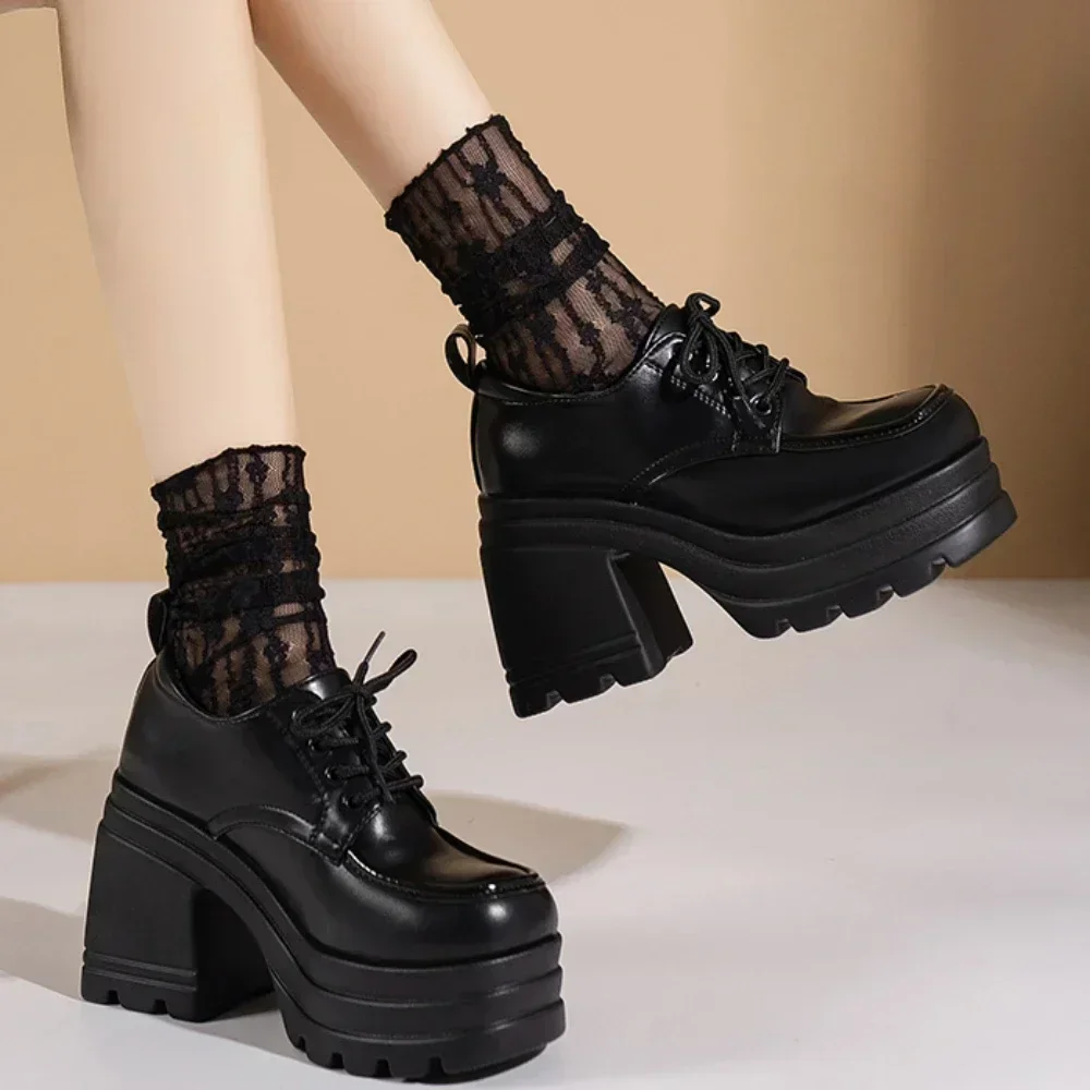 Lolita Shoes for Women Mary Jane New Lace Up Loafers Girls Students JK Uniform High Heels Platform Shoes Cosplay Female Shoes