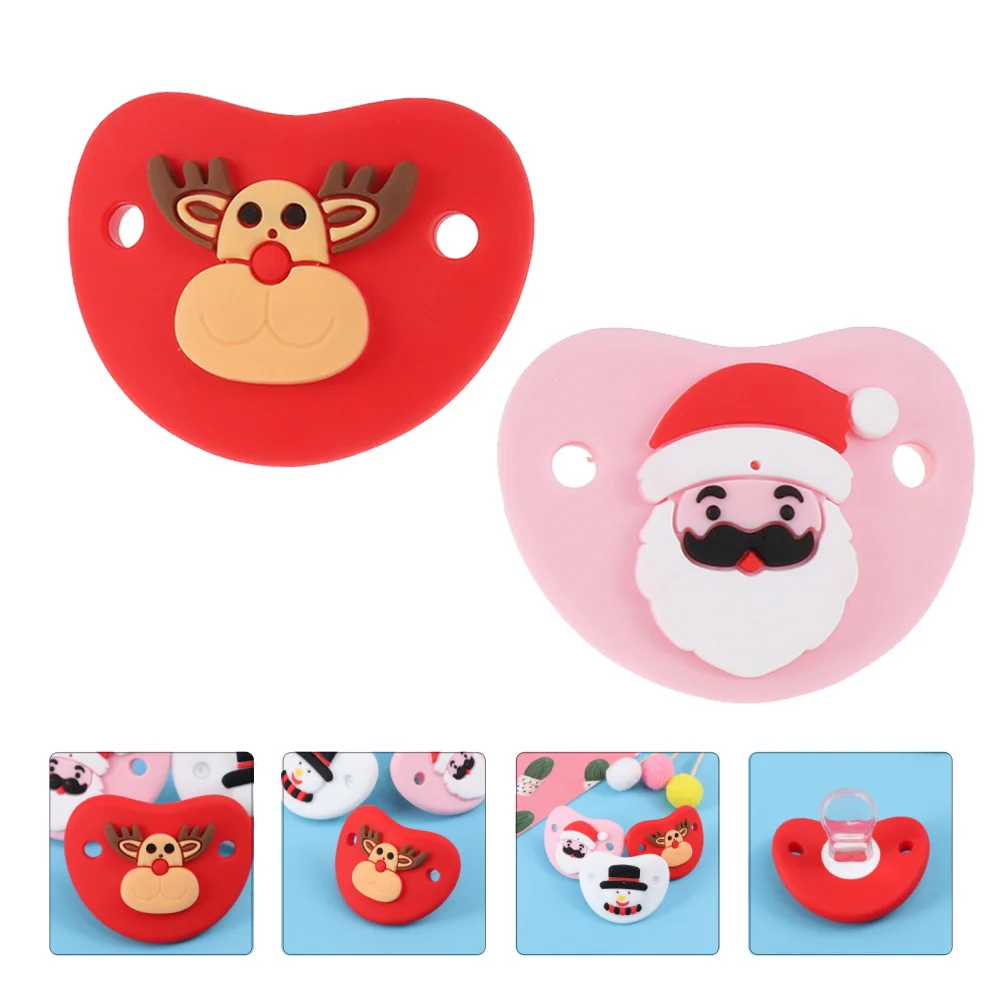 2 Pcs Christmas Pacifier Soothers Theme Pacifiers Gifts for Stocking Stuffers Cute Odorless Food Grade Silicone Infant Baby