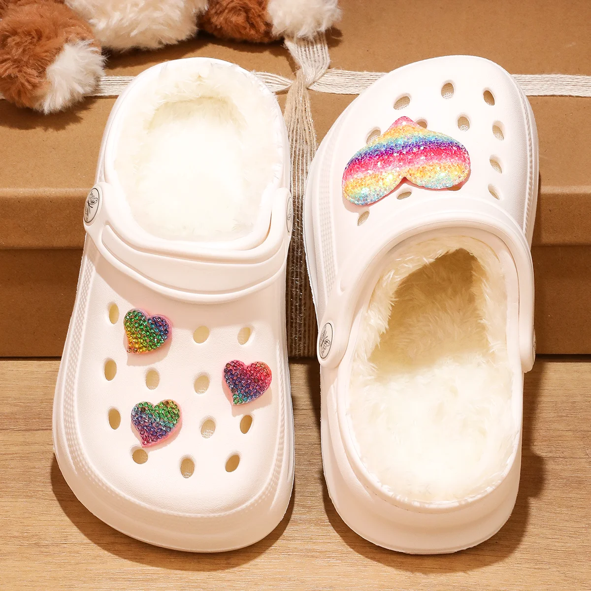 Kids Fur Lined Clogs and Mules, Lightweight Cotton Lined Garden Shoes, Winter Warm House Slippers for Boys Girls Toddler 168