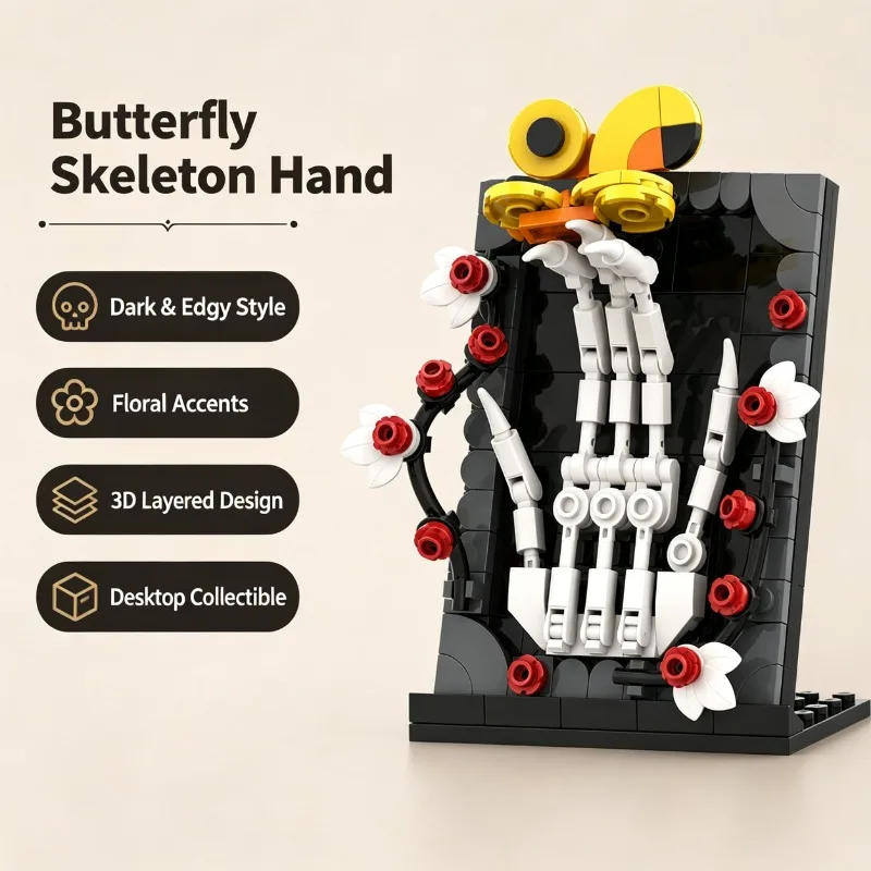 Halloween Skeleton Hand Building Blocks Gothic Style Dark Floral Mini Block Set Collectible Ornament