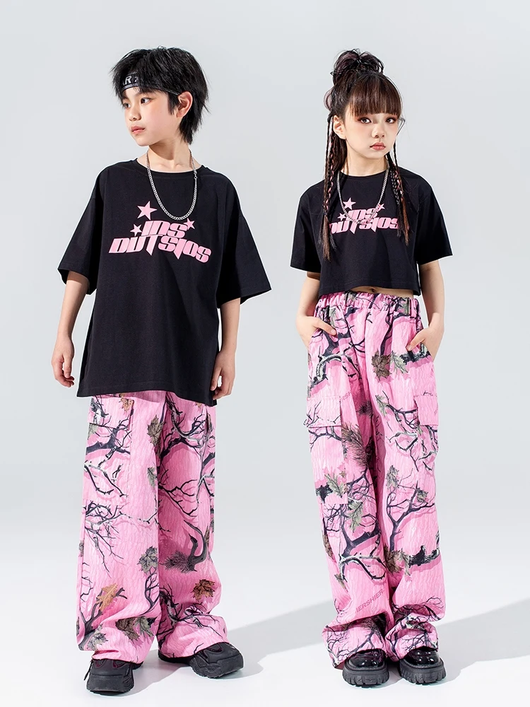 Mädchen Jazz Kostüm Hip Hop Jungen lose Tops rosa Hip Hop Hosen Kinder Sommer moderne Tanz Performance Kleidung Bühne Outfit bl12959