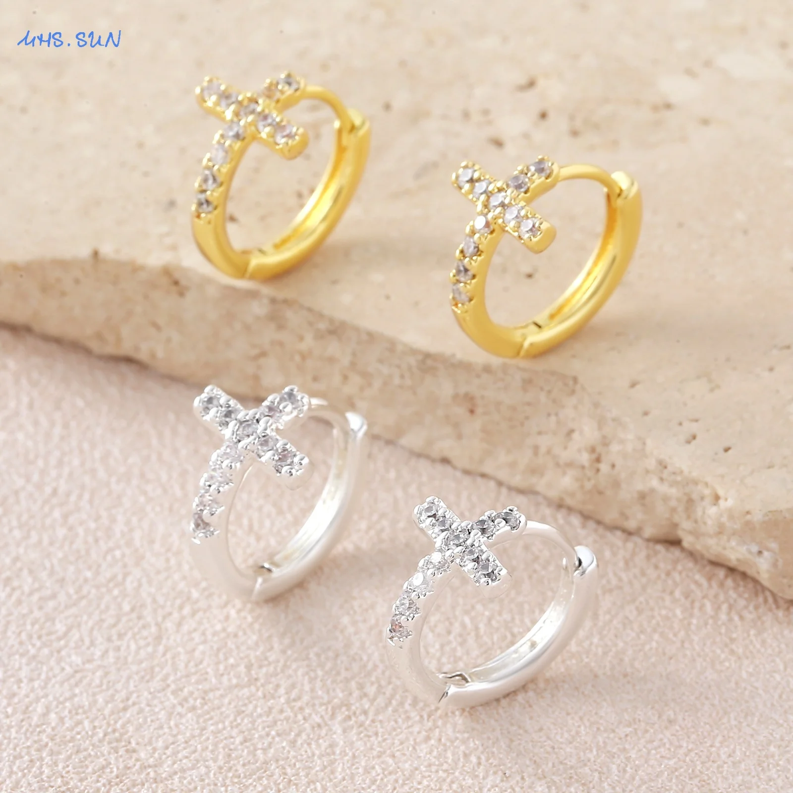 SUNSLL Fashion Gold/Silver Plated Cross Hoop Earrings Fully Zircon Paved Women Jewelry Gifts For Daily Commute And Party Wear
