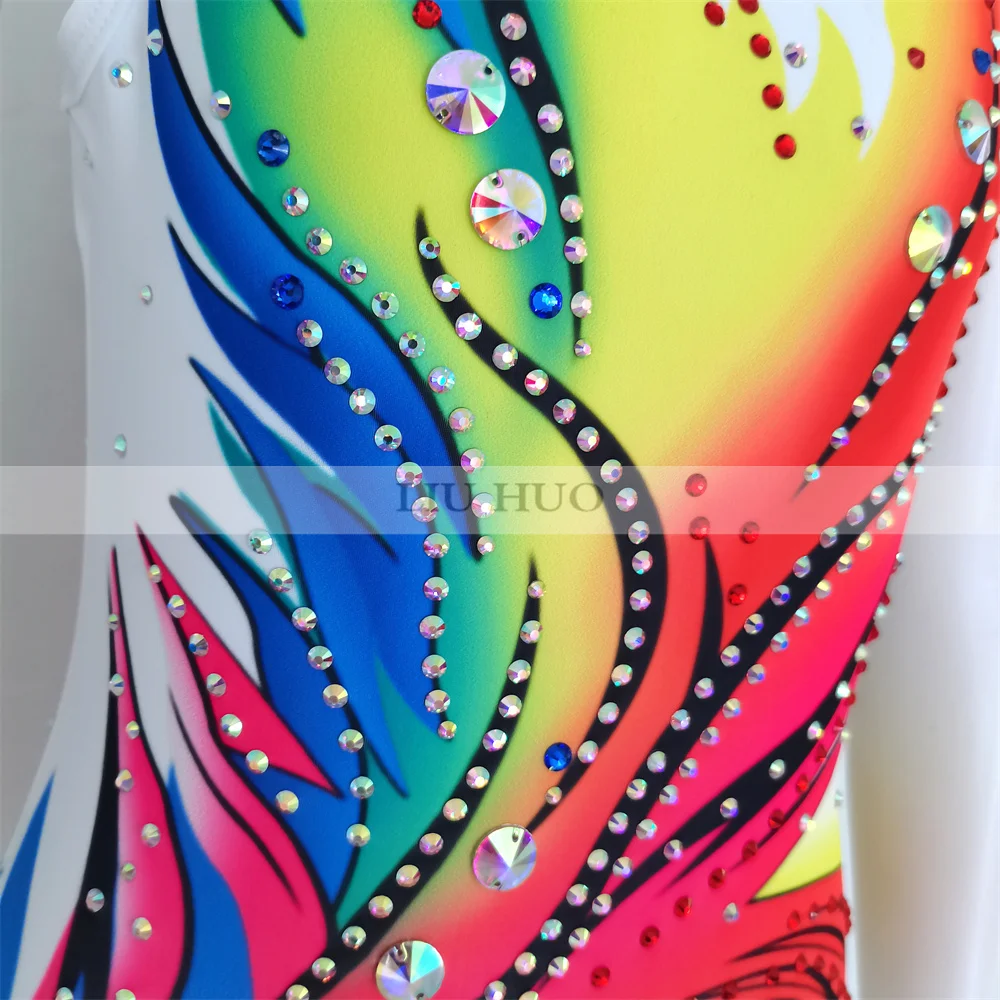 LIUHUO Rhythmic Gymnastics Leotard Customize Adult Women Girl Costume Performance Competition Dance Dress Sleeveless Multicolour