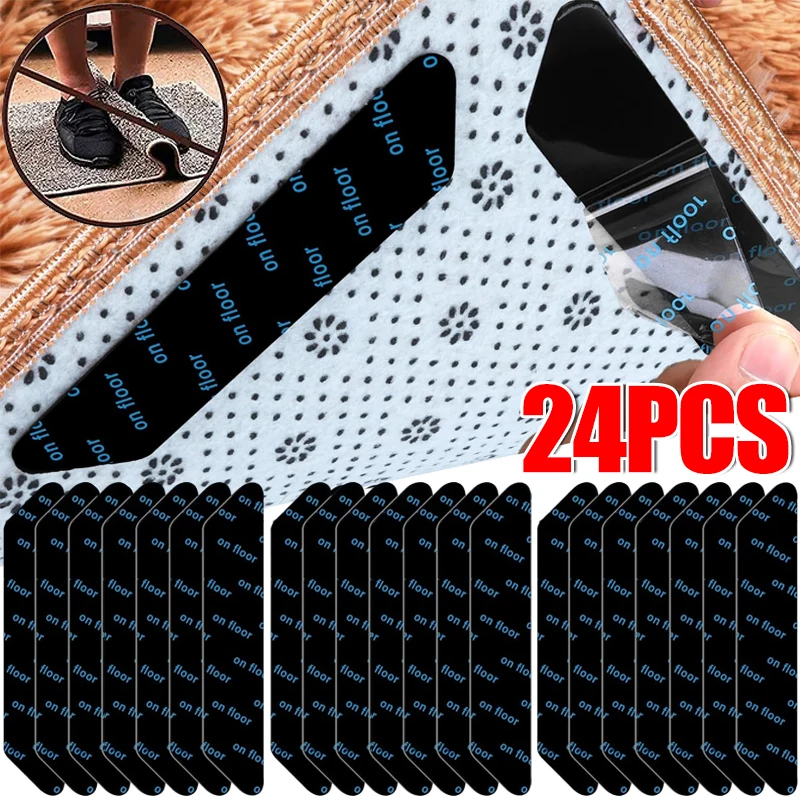 8/24pcs Carpet Non-slip Sticker Reusable Washable Anti Curling Carpet Patch Fixed Stickers Floor Rug Mat Tape Gripper Corner Pad