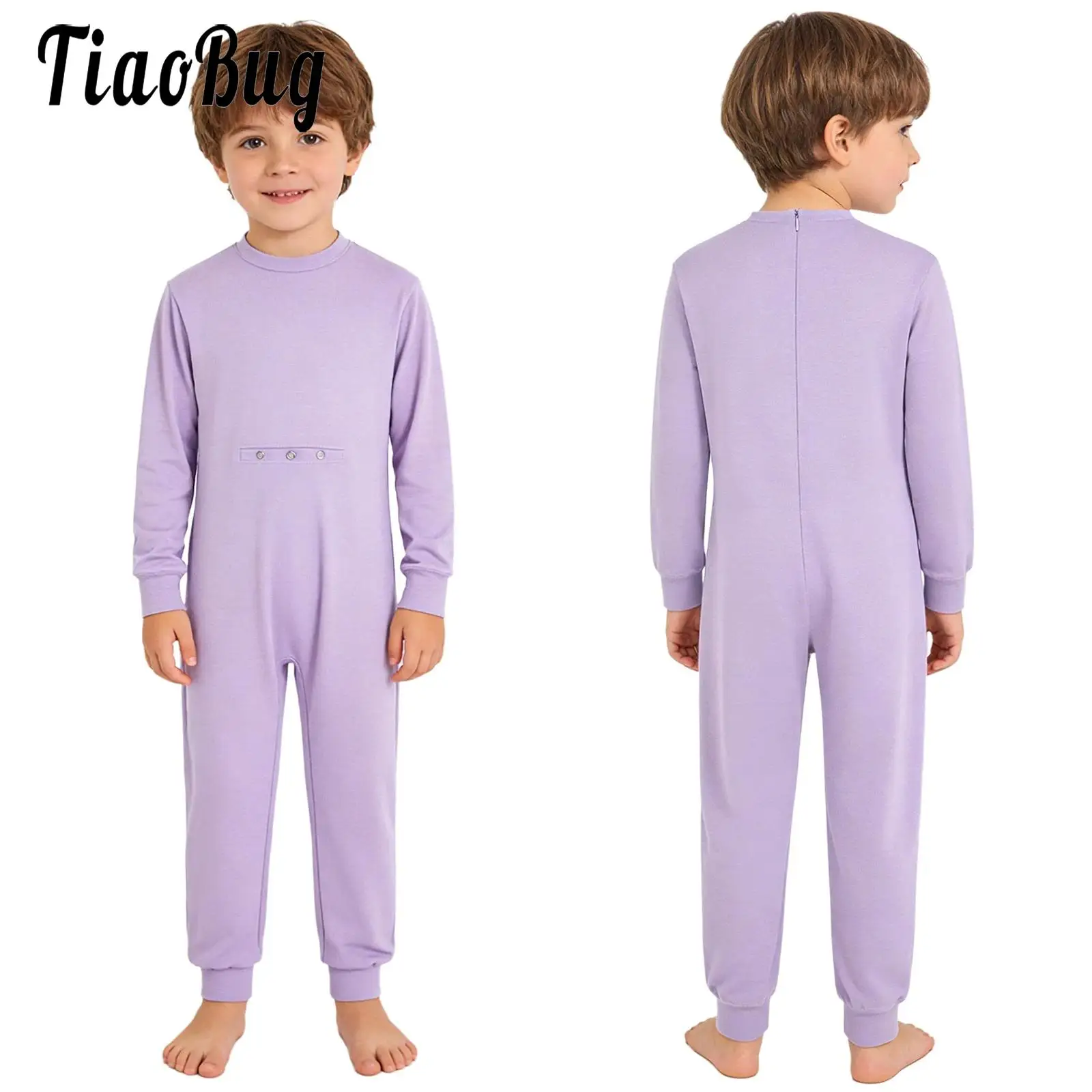 

Kids Boys Girls Special Needs Rompers Adaptive Clothing Long Sleeve Anti-Strip Invisible Zipper Back Jumpsuit with Tube Access