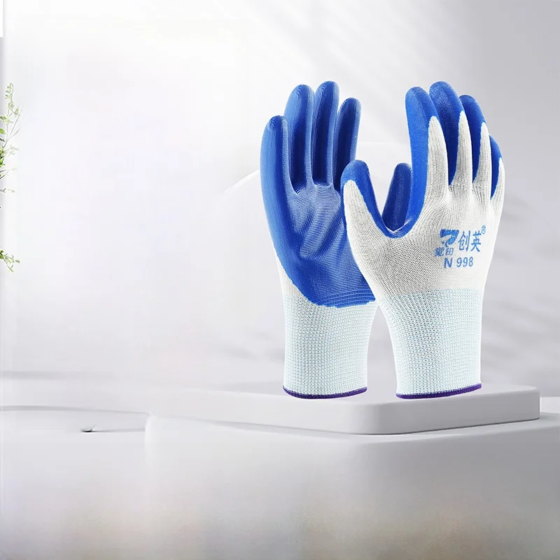

Утолщенные нитриловые рабочие перчатки для защиты рук, водонепроницаемые, противоскользящие, для строительных работ, сверхпрочные резиновые перчатки для взрослых