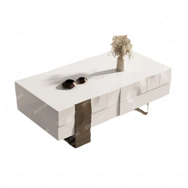 

Журнальный столик ML с лаковым покрытием, из массива дерева, для гостиной, прямоугольный, современный, простой, с местом для хранения, приставной столик.