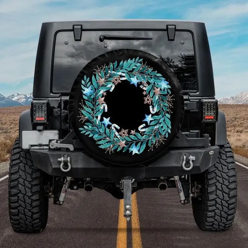 Teal Christmas Wreath Spare Tire Cover, Backup Camera, Teal Christmas Tire Cover, Teal Christmas Car Accessories, Rear camera ti