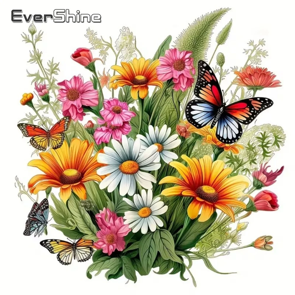 EverShine Vollquadratische und runde Diamant-Malerei Blumen-Sets, Diamant-Mosaik Schmetterlingsbild, Strass DIY Stickerei Wandkunst