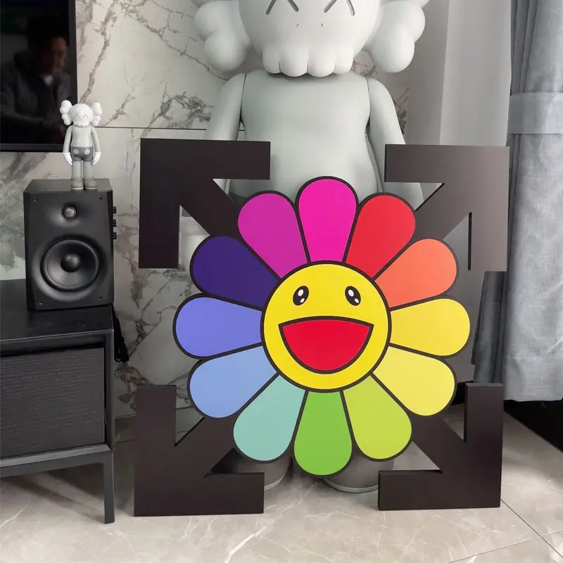 Nordic Rainbow Sunflower Wall Hanging Painting Smiling Face Colorful Sunflower Wall Mount Light Ornaments Living Room Home Decor