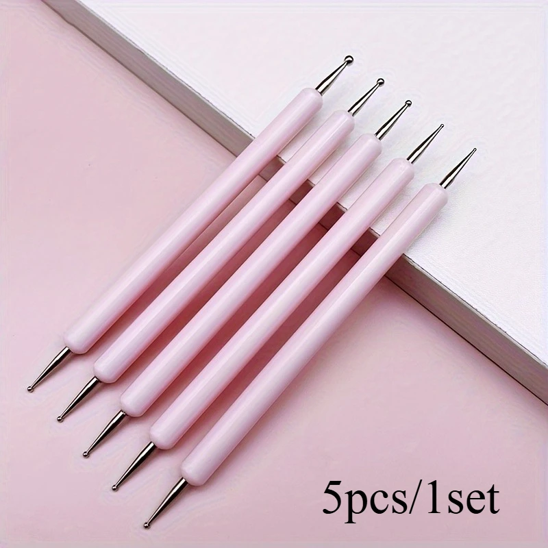 5pcs/1set Nail Art Dotting Tools Set, Double-Ended Embossing Stylus Pens, Dot Paint Manicure Kit - Unscented,